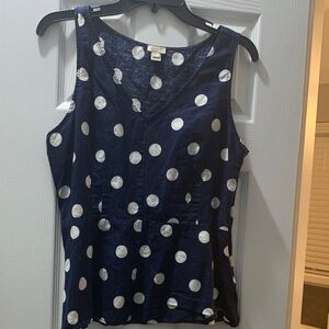 J Crew Navy White Polka Dot Sleeveless Tank Top work casual size 10